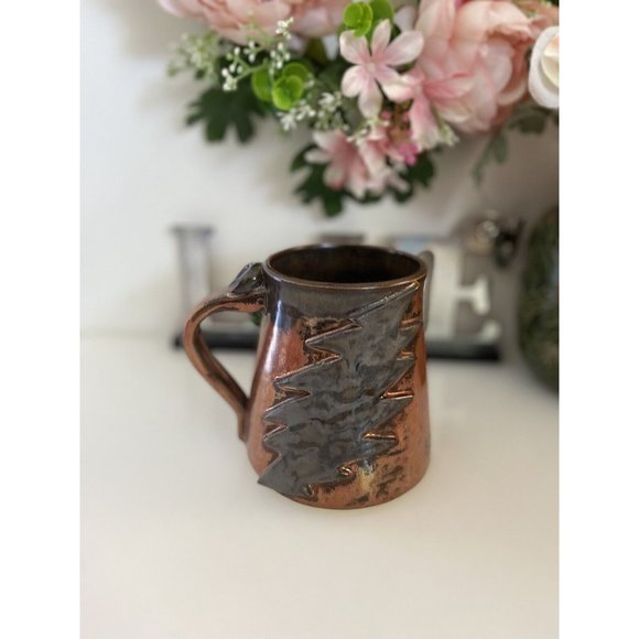 Vintage 1970s Lighting Bolt Brown Ceramic Cup Hand Made Painted‎ Rustic Unique - Picture 15 of 16